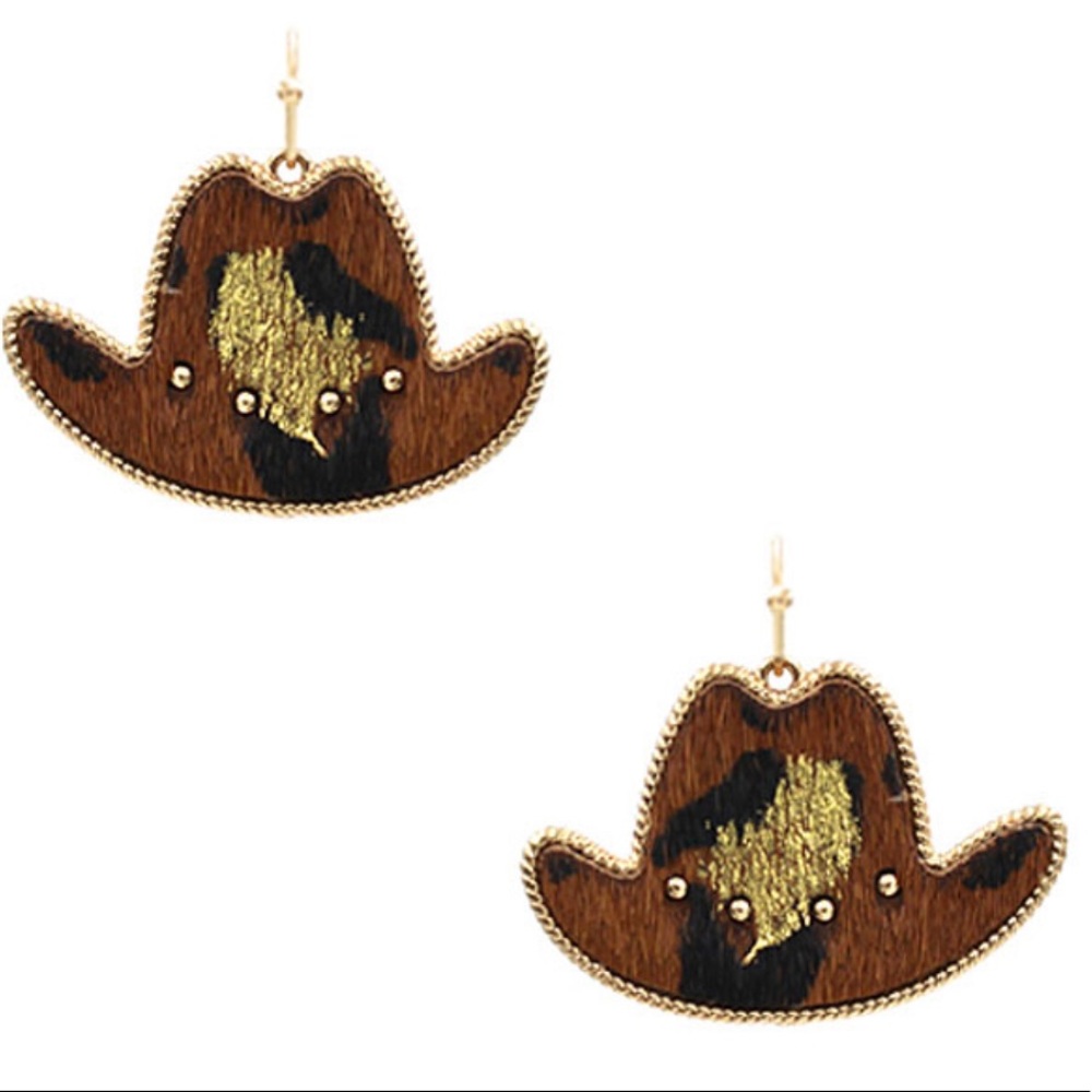 Leopard Print Leather Metal Cowboy Hat Earring
